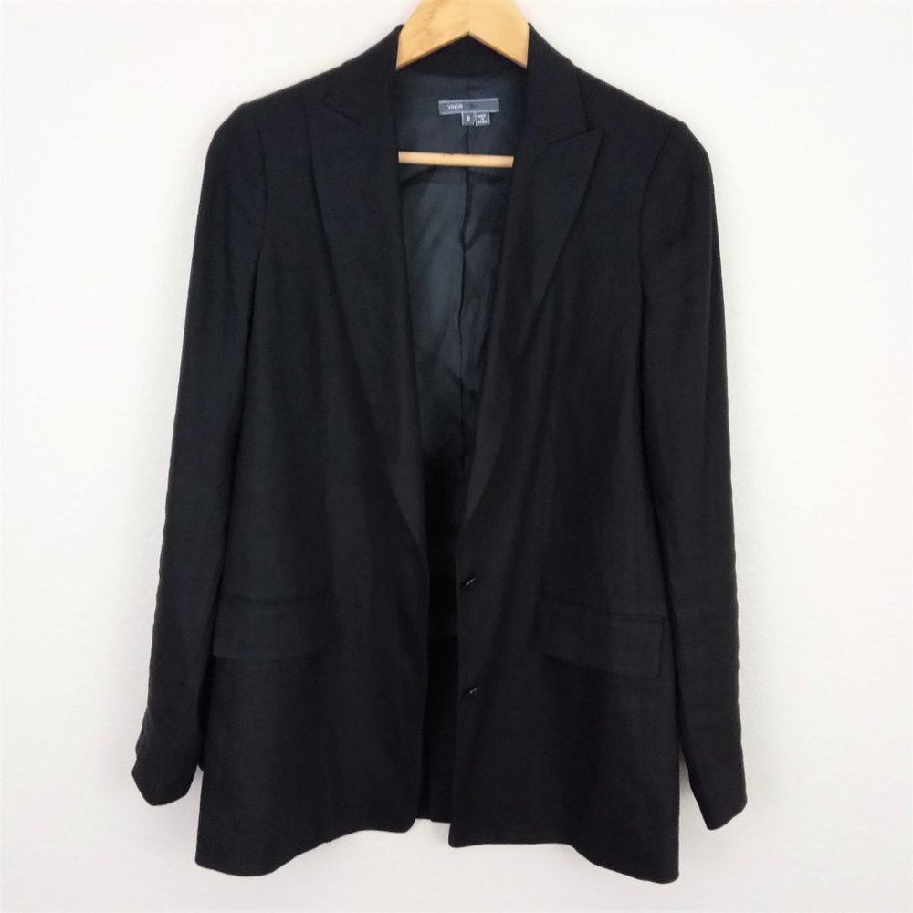 Vince Black Linen Blend Single-Breasted Blazer - Picture 3 of 10
